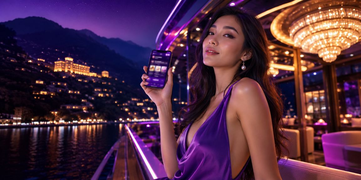 Điện thoại mở giao diện casino di động ở Sa Pa với phong cách neon hiện đại